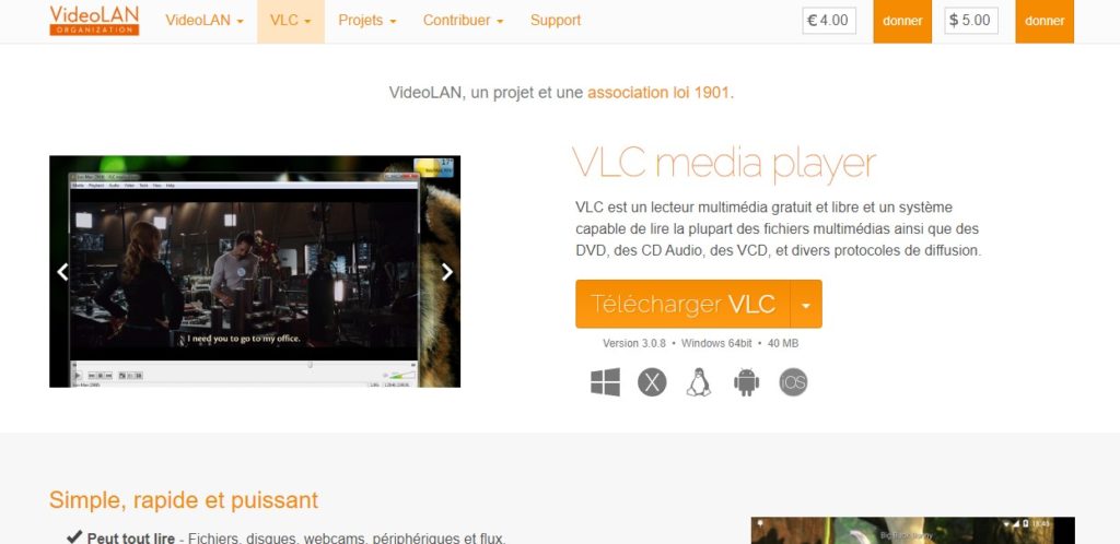 Site officiel pour télécharger VLC pour réaliser un screencast avec VLC